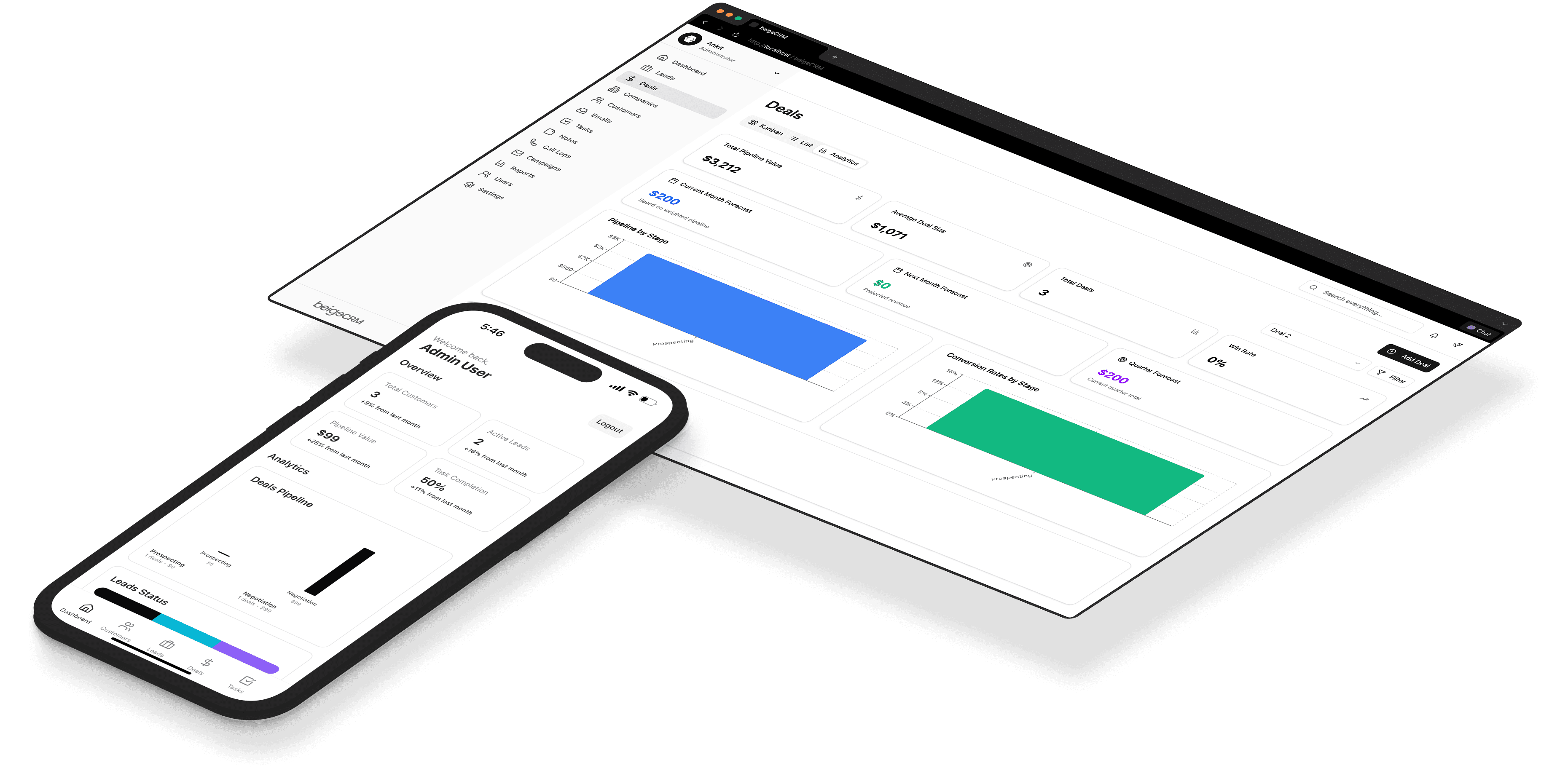 BeigeCRM Dashboard - Mobile and Desktop Interface
