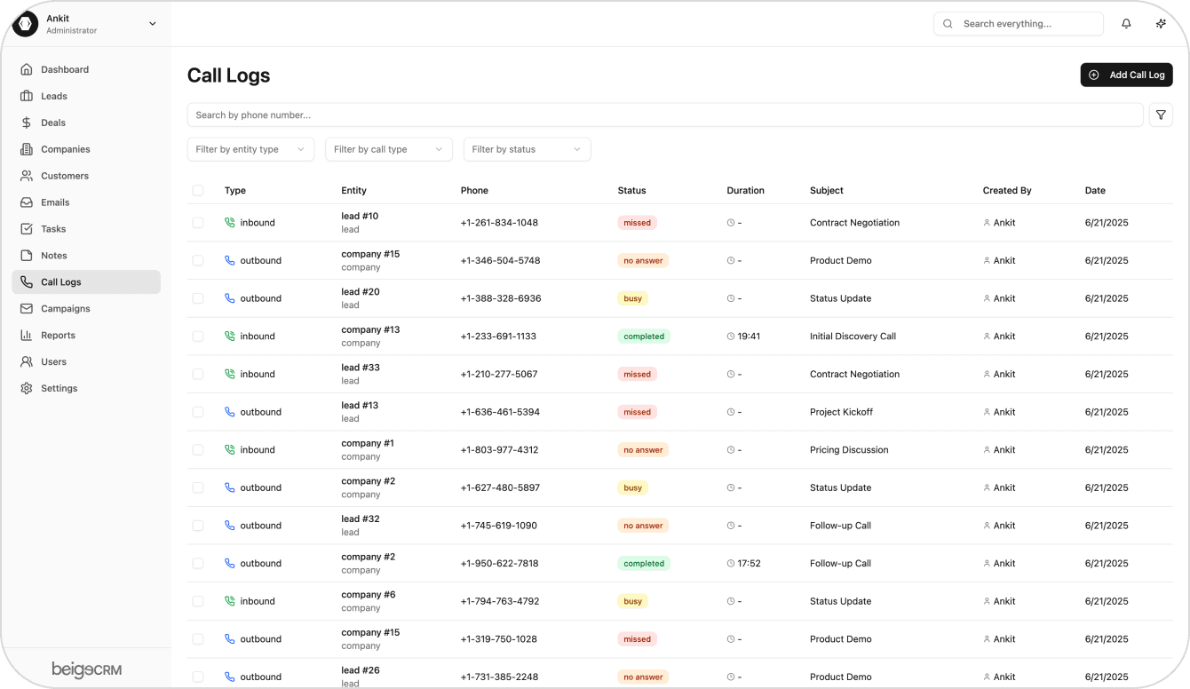 Call Logs Demo