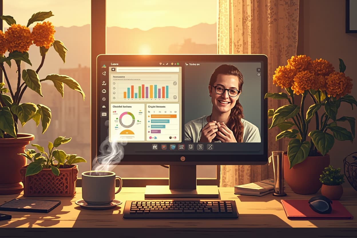Pixel-art video call showing a pipeline board